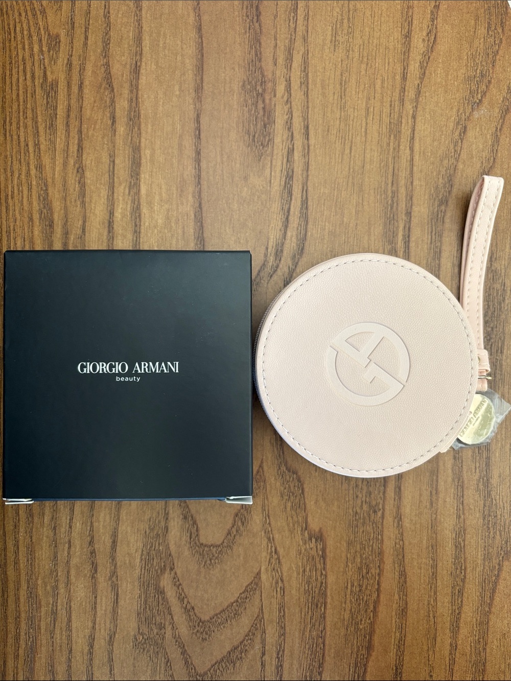 Giorgio Armani Round Pale Pink Leather Wristlet Pouch
